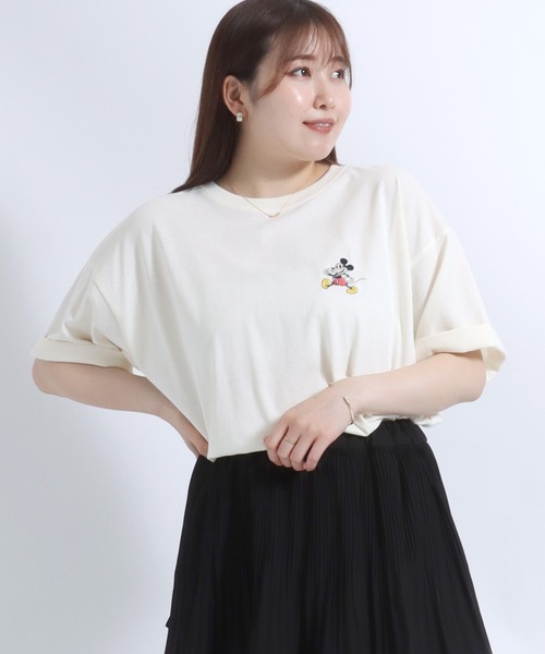 「LAVEANGE」 半袖Tシャツ「Disneyコラボ」 3L オフホワイト レディース Disney 「Disney」 半袖Tシャツ LL オフホワイト レディース
