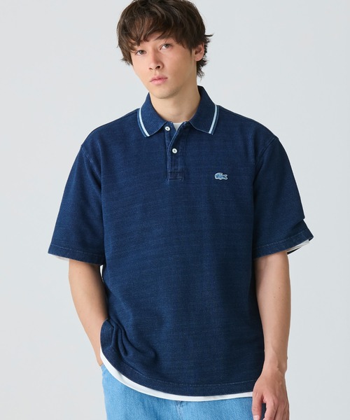 LACOSTE ポロシャツ 配色リブニットインディゴポロシャツ メンズ