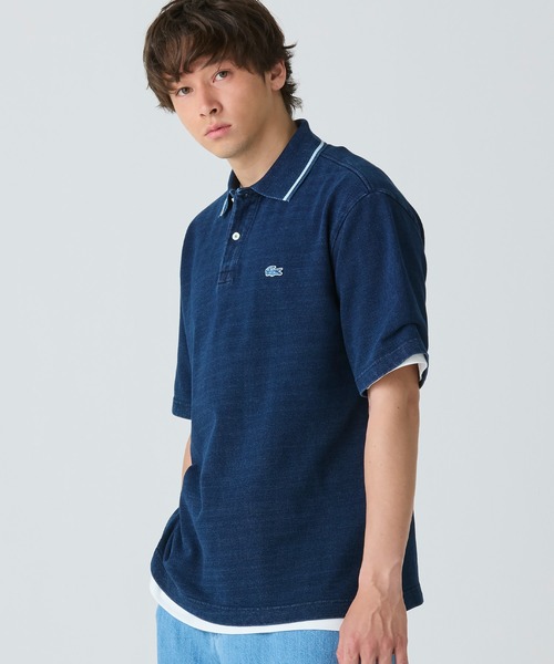 新品 未使用 ラコステ LACOSTE リブニット インディゴ ポロシャツ 半袖 ラコステ LACOSTE 配色リブニットインディゴポロシャツ （ダーク