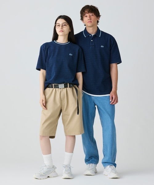 LACOSTE ポロシャツ 配色リブニットインディゴポロシャツ メンズ