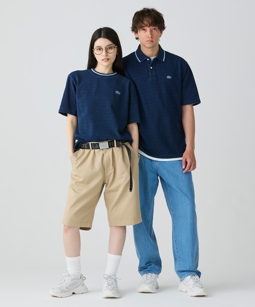 ラコステ LACOSTE 配色リブニットインディゴポロシャツ （ブルー