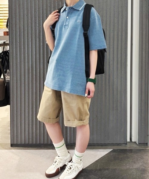 LACOSTE ポロシャツ 配色リブニットインディゴポロシャツ メンズ