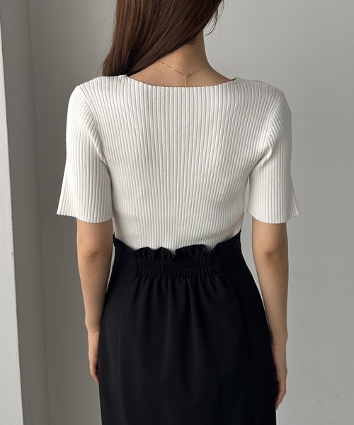 Louere ニット セーター ボートネック半袖リブニット レディース