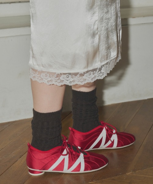 giunon レースアップサテンシューズ　黒 lace up satin shoes / レースアップサテンシューズ（スニーカー