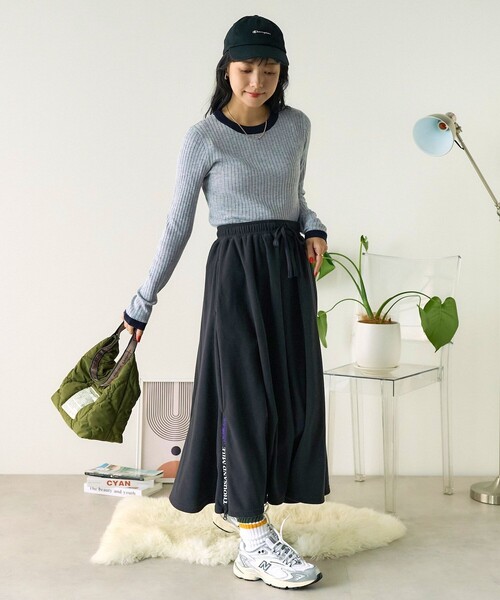 THOUSAND MILE　ナイロンロングスカート　フレア　ブラック FREAK'S STORE スカート THOUSAND MILE × STORE/サウザンド