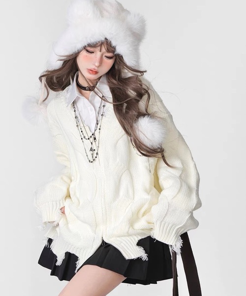 lilful ニット セーター ワンポイントシルバーアクセント クラッシュ