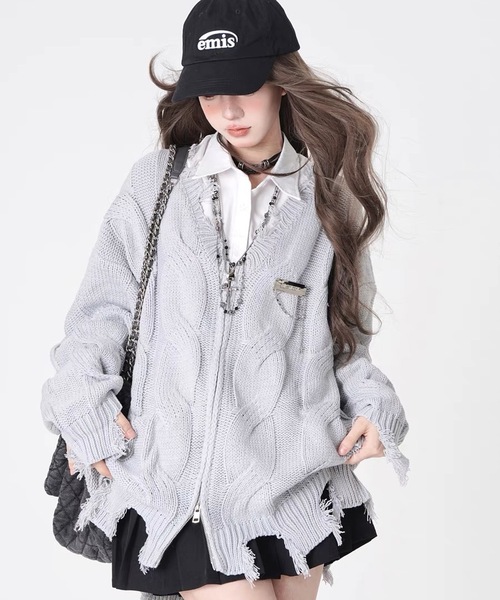 lilful ニット セーター ワンポイントシルバーアクセント クラッシュ