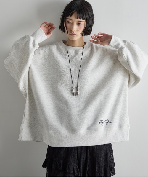 トップス レタートレーナー ストリート レタリング ルーズフィット プルオーバー トレーナー スウェット 袖あり 長袖 ドロップショルダー ラウンドネック THE Yon トレーナー スウェット レタリング刺繍ルーズフィット