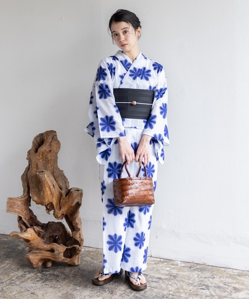 有松絞り　浴衣　美品 utatane 浴衣 有松絞り浴衣3点セット 鉄紺に葡萄 レディース