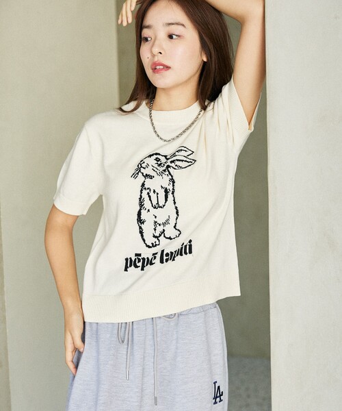 tシャツ PUBLUX/パブリュクス シアー パイピング ロンT　限定展開 レディース PUBLUX tシャツ PUBLUX/パブリュクス ラビット インターシャ
