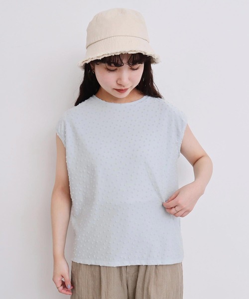 tシャツ 小ドットパイル　フレンチTシャツ レディース