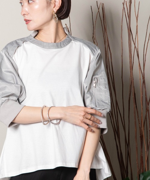 tシャツ MA-1異素材コンビ デザイントップス レディース