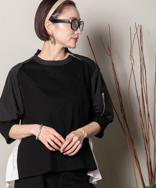tシャツ MA-1異素材コンビ デザイントップス レディース tシャツ MA-1異素材コンビ デザイントップス レディース