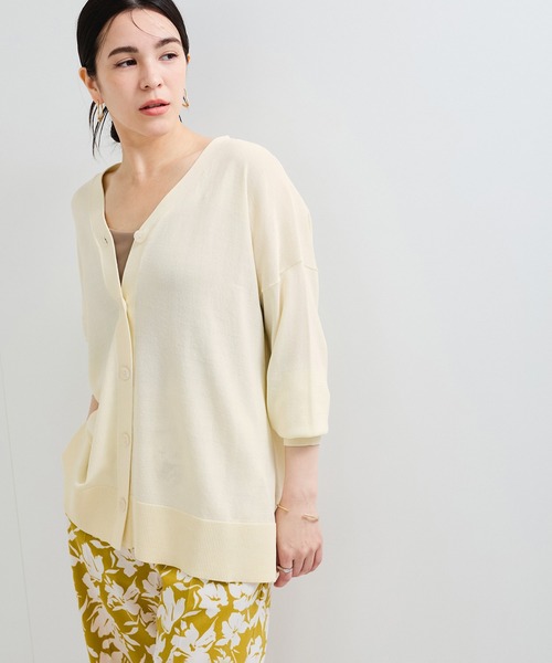 クリーム色 Vネックカーディガン ヤクライクワイドVネックカーディガン（カーディガン/ボレロ） | ZAMPA