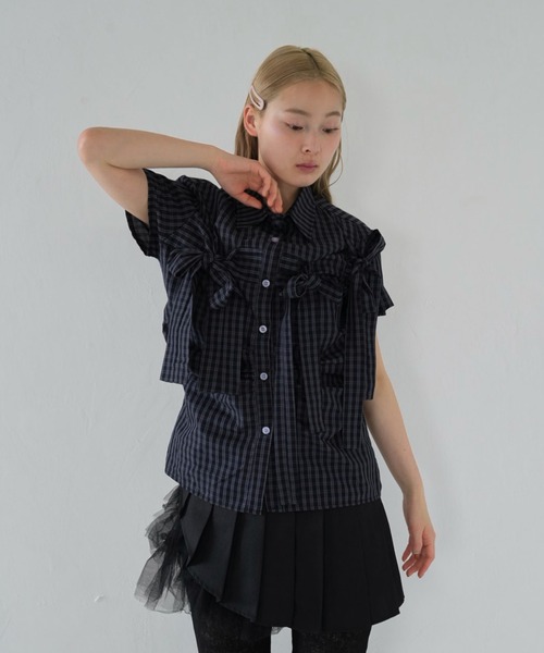 w ribbon check blouse レディース