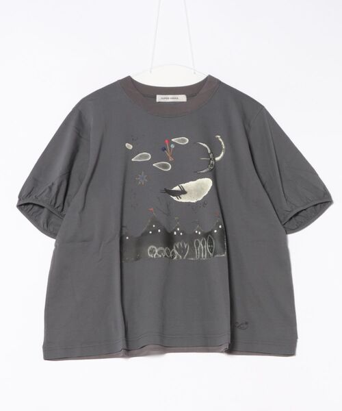 tシャツ SUPER　HAKKA×オバタクミ「サーカスがやってくる」プリント＋刺繍Tシャツ レディース SUPER HAKKA×オバタクミ「サーカスがやってくる」プリント+刺繍T