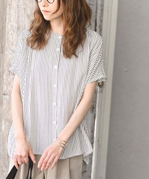 ブラウス シャツ 「2WAY・接触冷感」ノーカラーブラウス レディース Tiaclasse ブラウス シャツ 「2WAY・接触冷感」ノーカラー