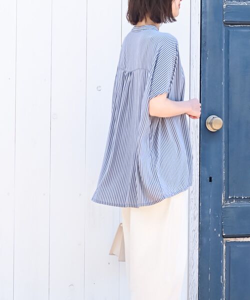 r・p・s ブラウス シャツ レンチング接触冷感ノーカラーブラウス