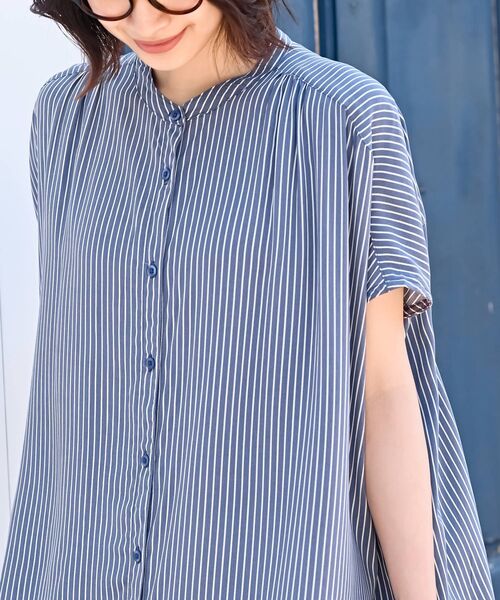 ブラウス シャツ 「2WAY・接触冷感」ノーカラーブラウス レディース Tiaclasse ブラウス シャツ 「2WAY・接触冷感」ノーカラー