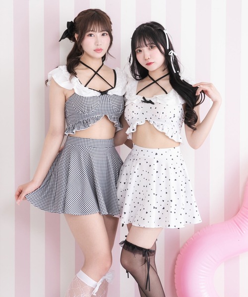 夢展望 ロマンティックレースフリルマルチウェイ水着 ギンガムチェック LL DearMyLoveRose（ディアマイラブローズ） 水着 ロマンティックレース
