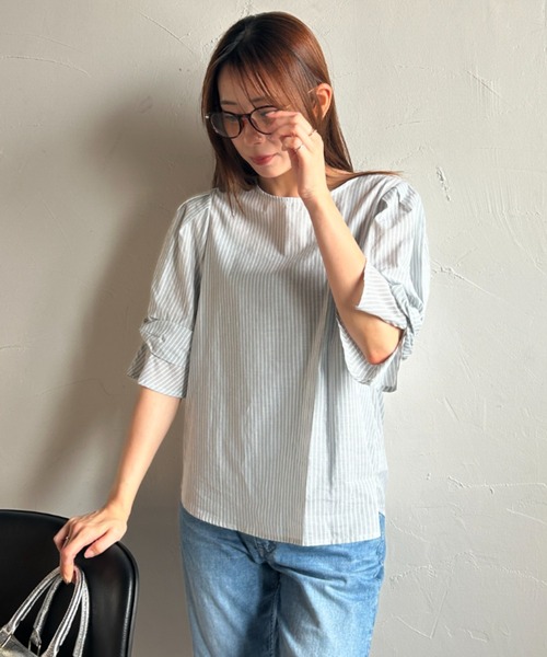 ブラウス シャツ 「WEB限定」ラメストライプ袖タックブラウス 「手洗い可能」 レディース LAUTREAMONT ブラウス シャツ 「WEB限定」ラメストライプ袖