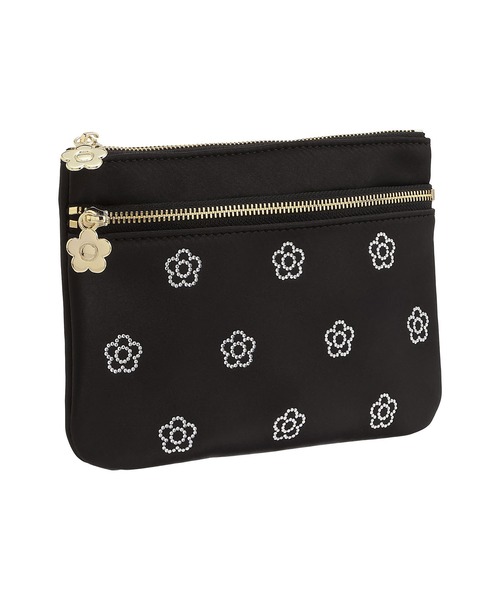 2-5日着 MARY QUANT ビジューデイジー サテン 2ファスナーポーチ MARY QUANT ポーチ マリークワント mary quant ビジューデイジー