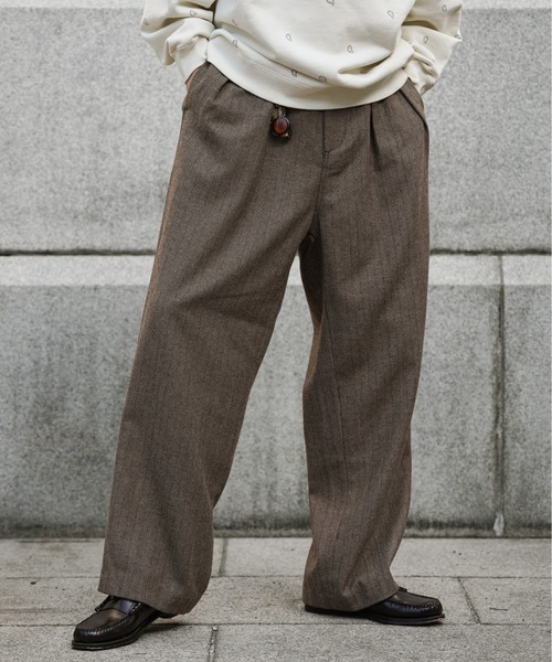 Bleme スラックス 2タック ヘリンボーン グランパ スラックス メンズ