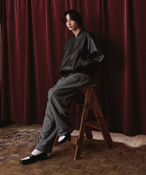 Bleme スラックス 2タック ヘリンボーン グランパ スラックス メンズ