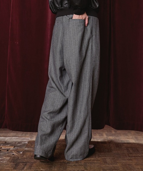 Bleme スラックス 2タック ヘリンボーン グランパ スラックス メンズ