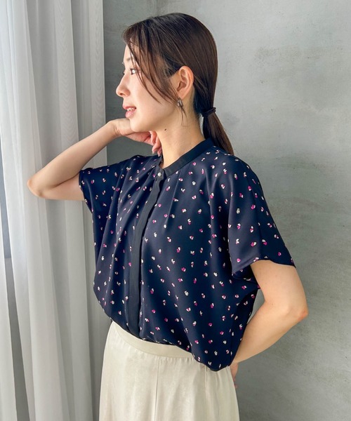 アナイ 38 パンジープリントスカーフネック ブラウス ANAYI パンジー