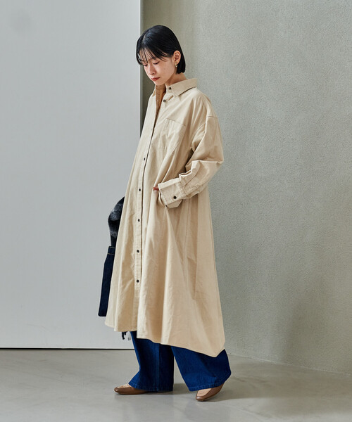 45R コーデュロイワンピース　フリーサイズ 45R✨インディゴコーデュロイのAドレス ワンピース ロング 藍染 ロゴ