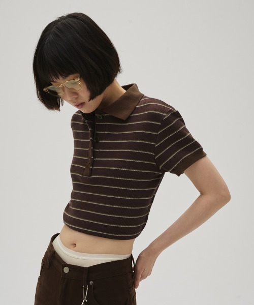ポロシャツ ポロ Border Polo Tops レディースの画像
