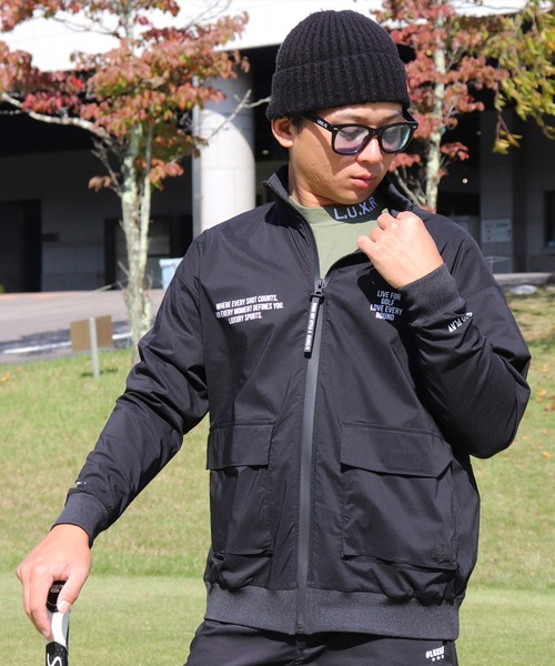 ふわりん　ランバンスポール ブルゾン 2way ダブルジップ 黒 ゴルフ ブルゾン アウター (RM)「LUXE/R GOLF」ストレッチ クロス スタンド