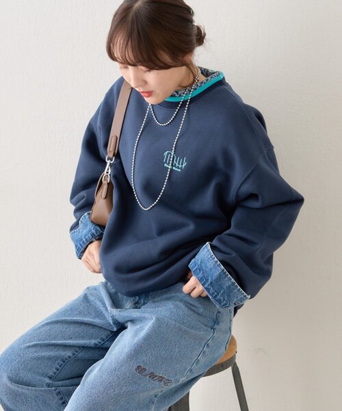 NUNIFE（ユニフィー） トレーナー スウェット 「NUNIFE」ラインリブ胸