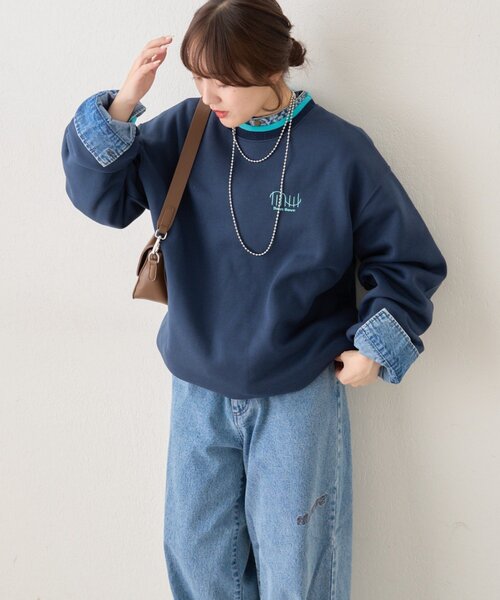 NUNIFE（ユニフィー） トレーナー スウェット 「NUNIFE」ラインリブ胸