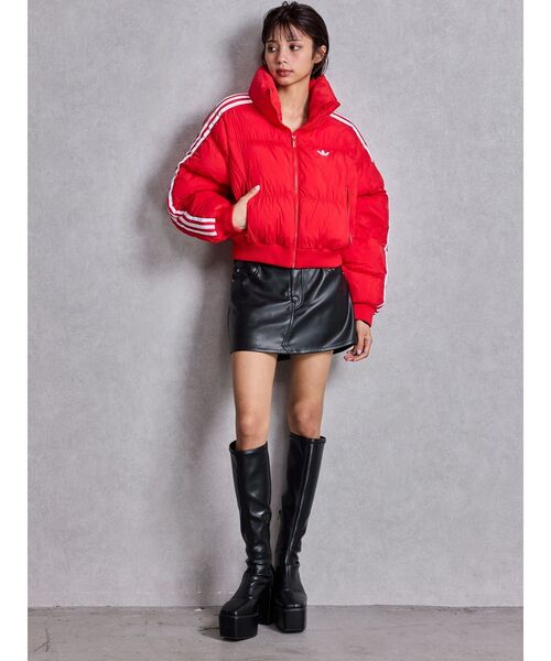 新品 タグ付き adidas クロップド丈 ダウン レッド adidas Originals ダウンコート ダウンジャケット CROPPED PUFF