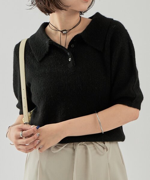 「mystic」 半袖ニット FREE グレー レディース_画像3