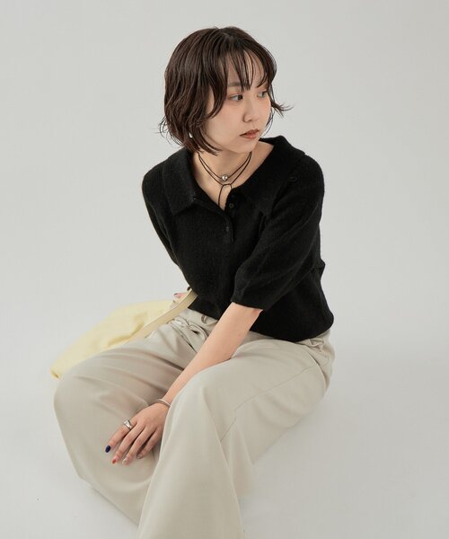 「mystic」 半袖ニット FREE グレー レディース_画像9