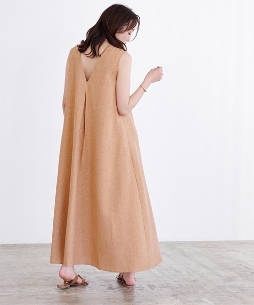 「ur's」 ノースリーブワンピース L サンドベージュ レディース_画像2
