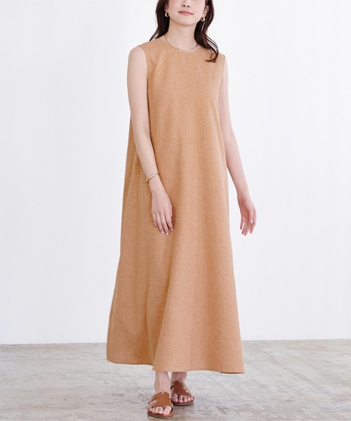 「ur's」 ノースリーブワンピース L サンドベージュ レディース_画像4