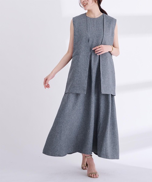 「ur's」 ノースリーブワンピース L サンドベージュ レディース_画像7