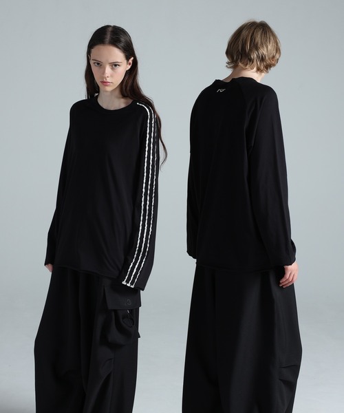 Y-3 tシャツ RAW EDGE 3 STRIPES LONG SLEEVE TEE メンズ レディース
