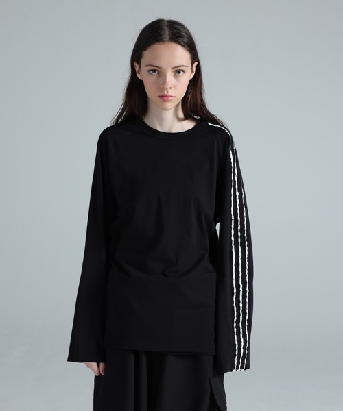 Y-3 tシャツ RAW EDGE 3 STRIPES LONG SLEEVE TEE メンズ レディース