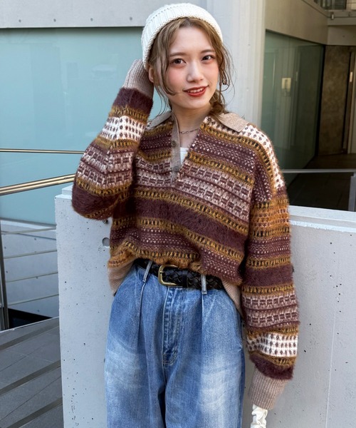 DOUBLE NAME（ダブルネーム） ニット セーター USEDジャガードニット