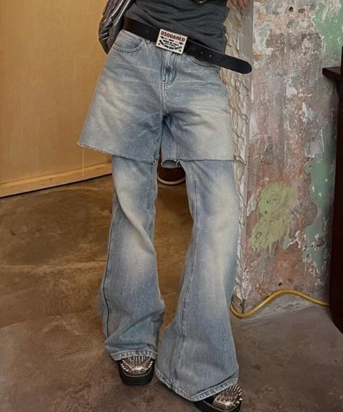 Lis ardent ジーンズ デニム デニムパンツ レイヤードデザインフレア