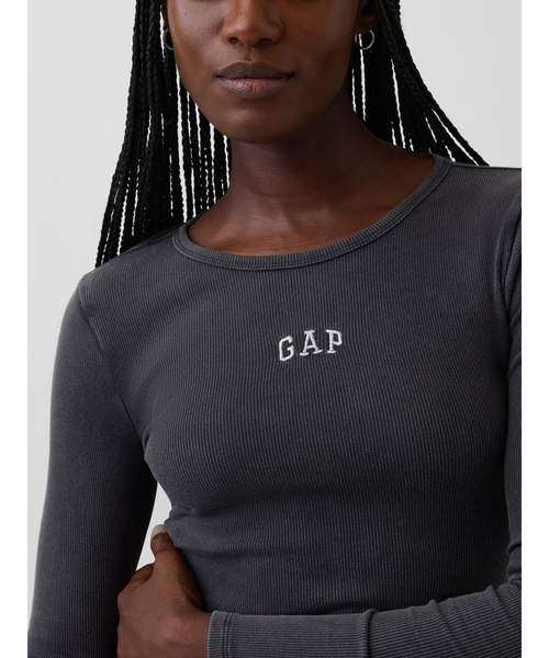 トップス GAP GAP（ギャップ） tシャツ リブ クロップド GAPロゴTシャツ レディース