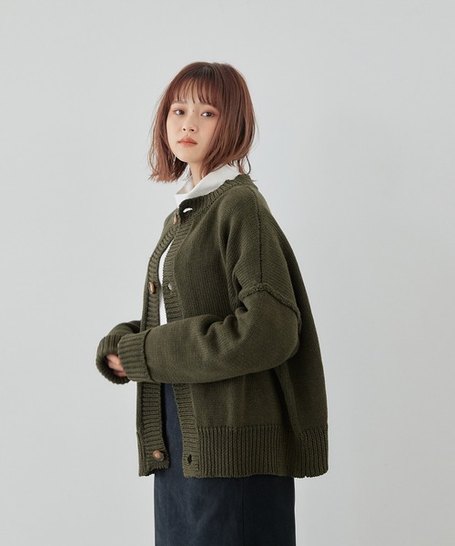 「flaner」 ニットカーディガン FREE カーキ レディース_画像8