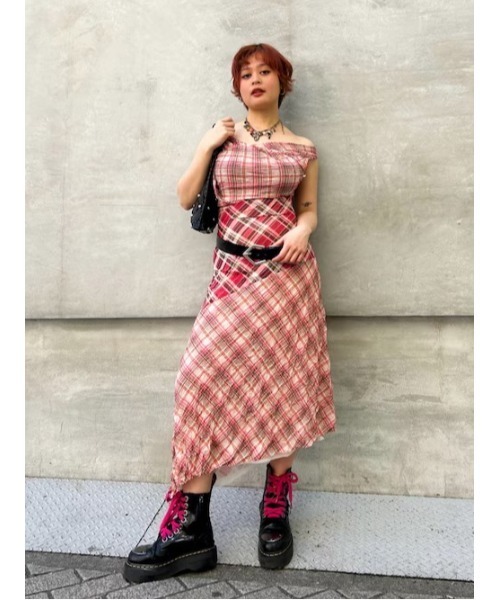 Desigual（デシグアル） ワンピース ピンクマルチトーンチェックパッチ