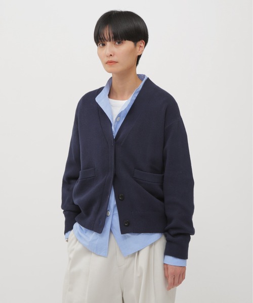 MHL. ニットカーディガン 長袖 Vネック ウール 無地 ワンカラー 2 紺 MHL. ニットカーディガン 長袖 Vネック ウール 無地 ワンカラー 2 紺の