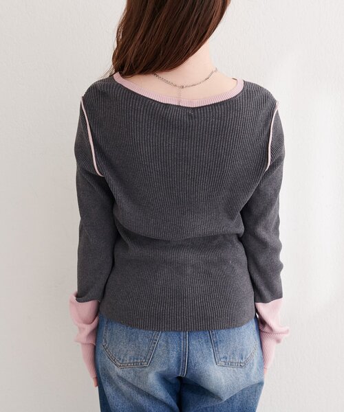 natural couture カーディガン バイカラーリブニットカーデ レディース
